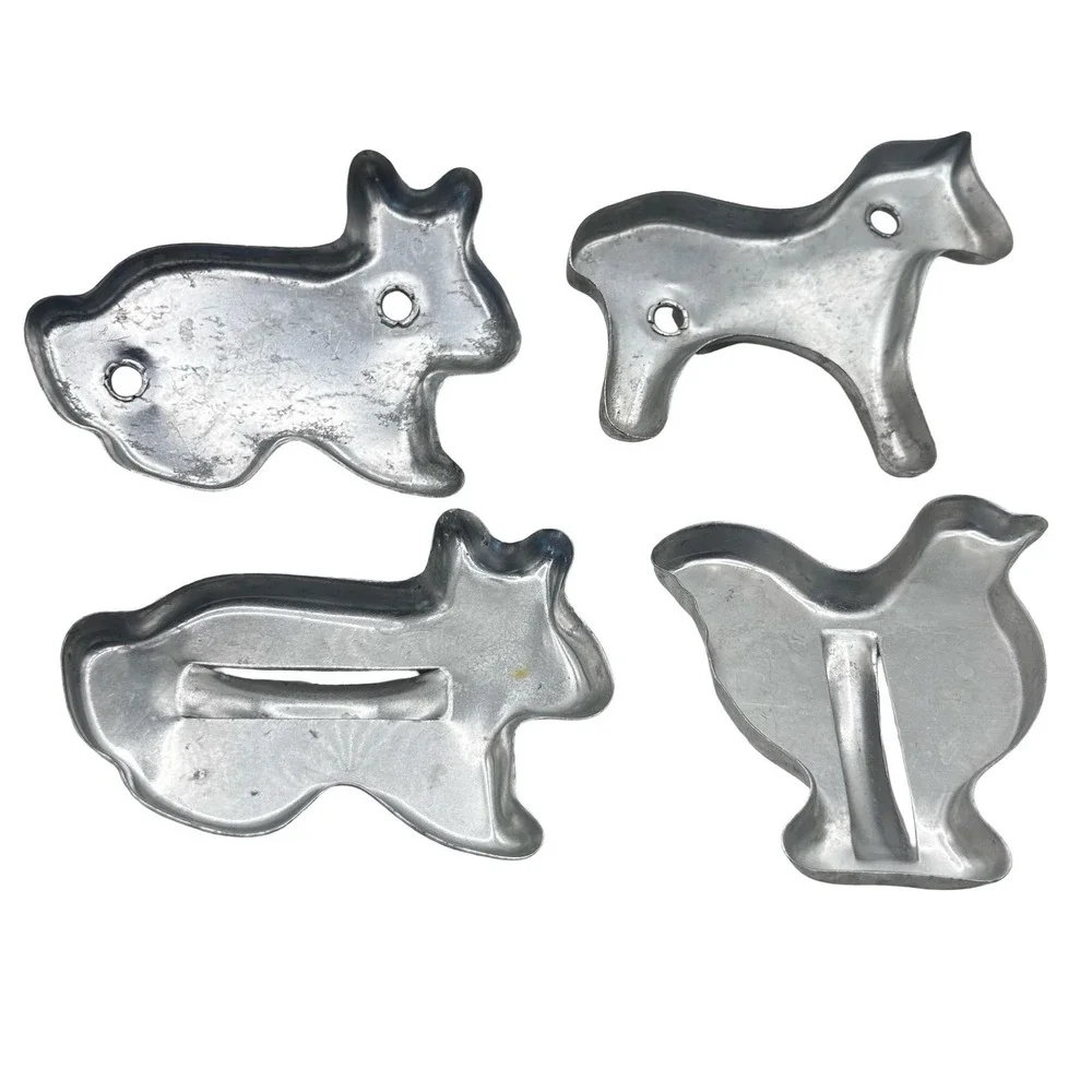 Vintage Aluminum Farm Animal Cookie Cutters Set of 4 Horse Rabbit‎ Chicken
